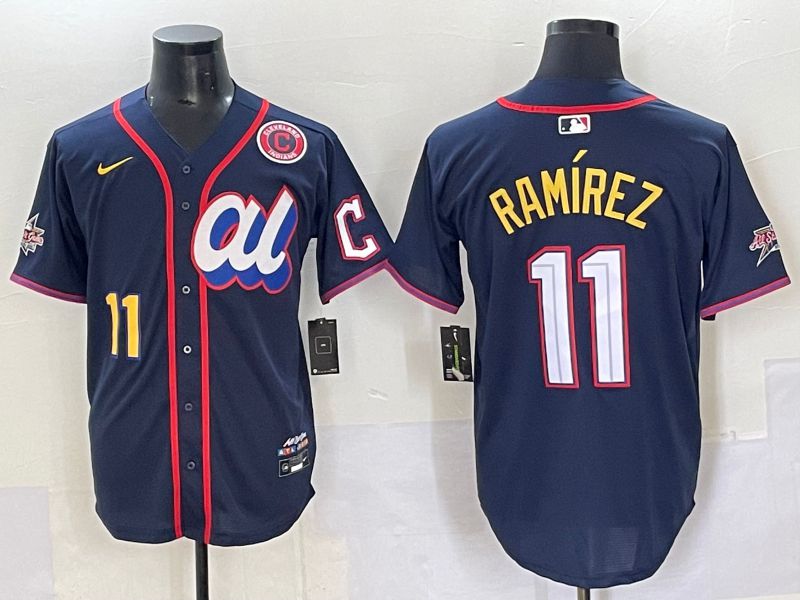 Men 2025 Cleveland Indians #11 Ramirez Blue All star Nike MLB Jersey style 6->cleveland indians->MLB Jersey